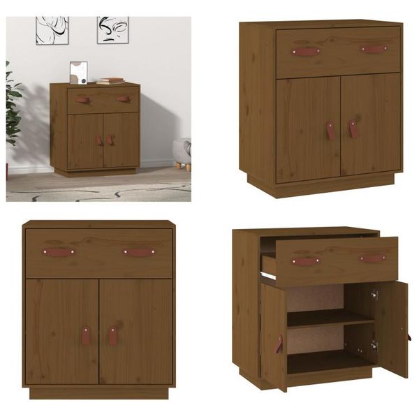 Vidaxl Credenza Marrone Miele 65,5X40X75 Cm Pino Massiccio - Credenza - Credenze - Armadio - Armadio Portaoggetti-image