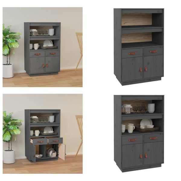 Vidaxl Credenza Grau 67X40X108,5 Cm Massivholz Kiefer - Credenza - Credenze - Credenza Holz - Credenza-image