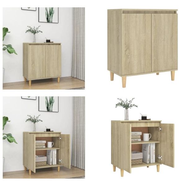 Vidaxl Credenza Con Gambe In Legno Massiccio Rovere Sonoma 60X35X70 Cm - Credenza - Credenze - Armadio Laterale - Armadi Laterali-image