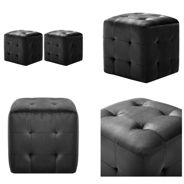 Vidaxl Pouf 2 Pz. Tessuto Di Velluto Nero 30X30X30 Cm - Pouf Di Seduta - Pouf Di Seduta - Pouf - Pouf-image