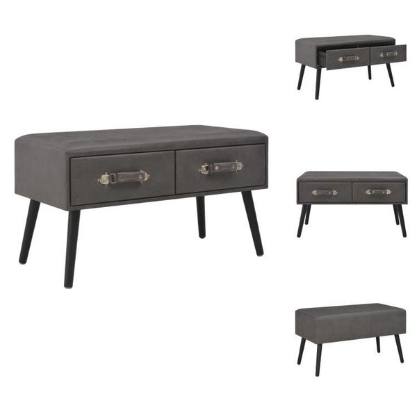 Vidaxl Panca Con Cassetti Da 80 Cm In Pelle Finta Grigia - Panche Per Sala E Cassettiere-image