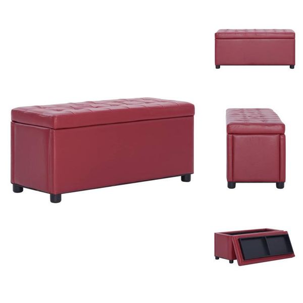 Vidaxl Ottomana Con Vano Portaoggetti 87,5 Cm In Pelle Finta Rosso Vino - Cassapanche E Panche Da Ingresso-image