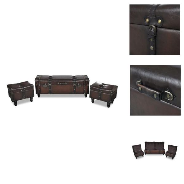 Vidaxl Set Di Cassapanche 3 Pz. Marrone - Cassapanche E Panche Da Sala-image