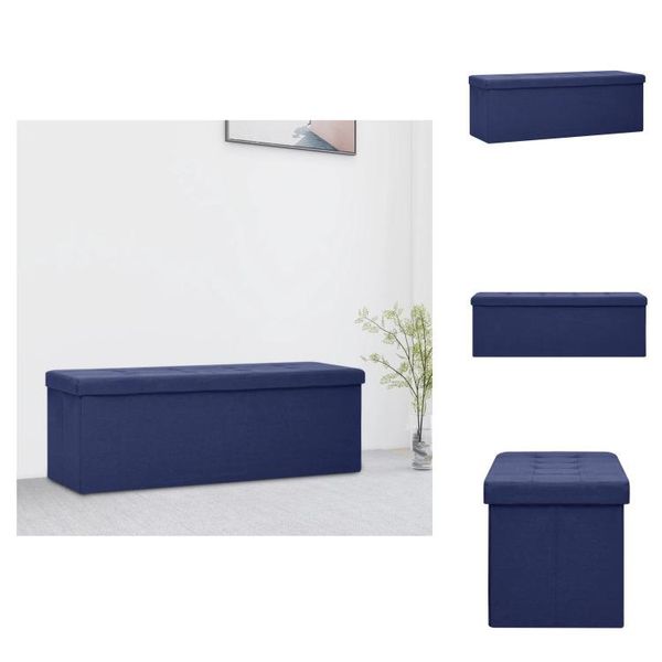 Vidaxl Panca Pieghevole Con Vano Portaoggetti In Lino Blu - Panche Per Il Corridoio E Per La Casa-image
