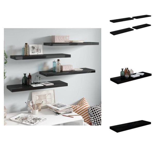 Vidaxl Mensole Galleggianti 4 Pz. Nero Lucido 80X23,5X3,8 Cm Mdf - Mensole A Muro-image