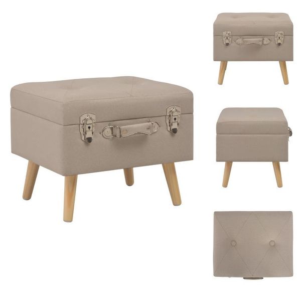 Vidaxl Sgabello Con Vano Portaoggetti 40 Cm In Tessuto Beige - Panche Per Il Corridoio E Per La Casa-image