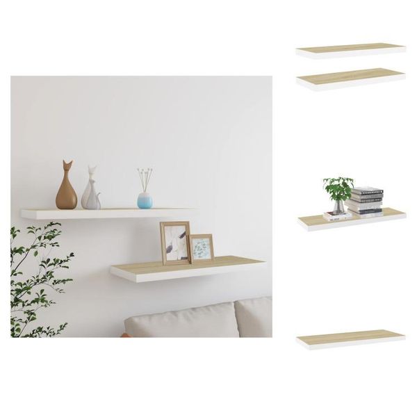 Vidaxl Mensole Galleggianti 2 Pz. Effetto Quercia E Bianco 80X23,5X3,8 Cm Mdf - Mensole A Muro-image
