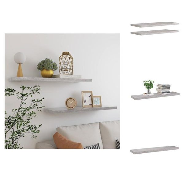 Vidaxl Mensole Galleggianti 2 Pz. Grigio Cemento 90X23,5X3,8 Cm Mdf - Mensole Da Parete-image