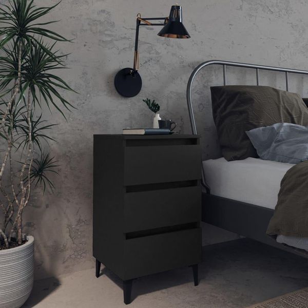 Maison Exclusive - Comodino Con Gambe In Metallo Nero 40X35X69 Cm-image