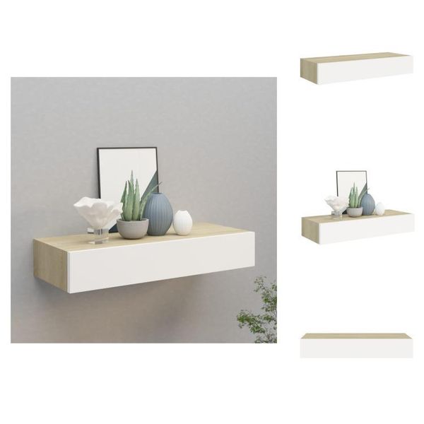 Vidaxl Scaffale A Parete Con Cassetto Effetto Rovere E Bianco 60X23,5X10 Cm Mdf - Scaffali A Parete-image
