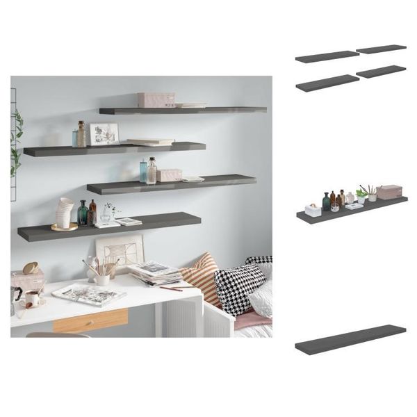 Vidaxl Mensole Galleggianti 4 Pz. Grigio Lucido 120X23,5X3,8 Cm Mdf - Mensole A Muro-image
