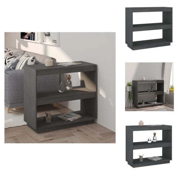 Vidaxl Libreria Grigia 80X35X71 Cm In Legno Di Pino Massiccio - Librerie E Scaffali-image