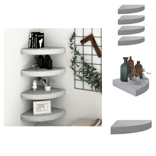 Vidaxl Mensole Galleggianti Ad Angolo 4 Pz. Mdf Grigio Cemento 25X25X3,8 Cm - Mensole Da Parete-image