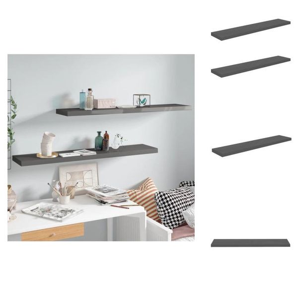 Vidaxl Mensole Galleggianti 2 Pz. Grigio Lucido 120X23,5X3,8 Cm Mdf - Mensole A Muro-image