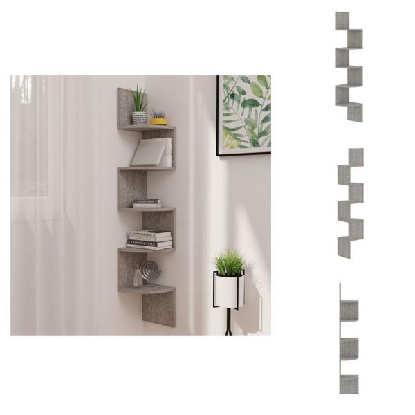 Vidaxl Scaffale A Muro Angolare Grigio Cemento 19X19X123 Cm Materiale A Base Di Legno - Scaffali A Muro-image