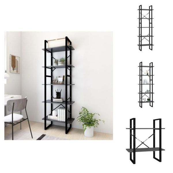 Vidaxl Libreria 5 Scomparti Grigio 60X30X175 Cm Materiale A Base Di Legno - Librerie E Scaffalature-image