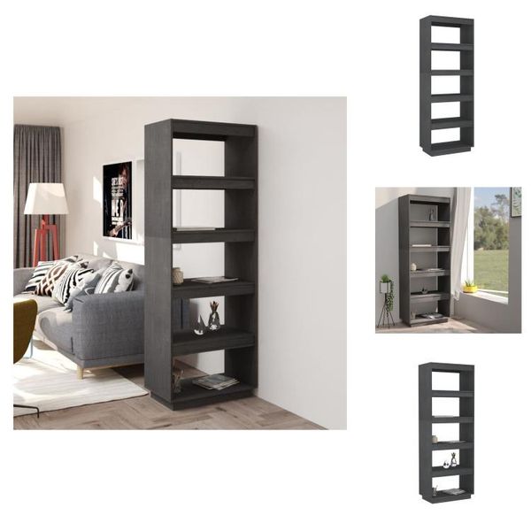Vidaxl Libreria/Divisorio Grigio 60X35X167 Cm In Legno Di Pino Massiccio - Librerie E Scaffalature-image