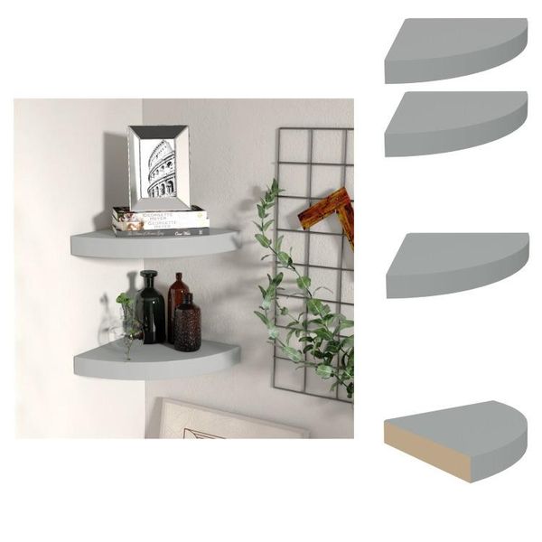 Vidaxl Mensole Galleggianti Ad Angolo 2 Pz. Mdf Grigio 25X25X3,8 Cm - Mensole A Muro-image