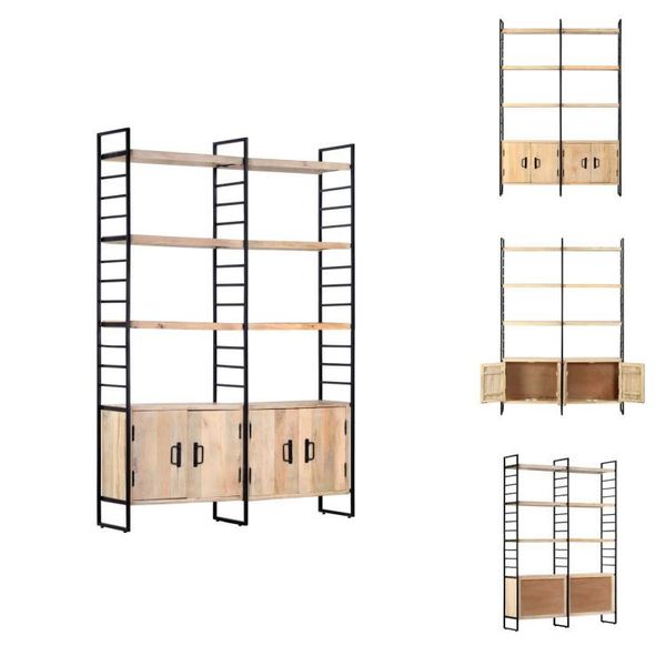 Vidaxl Libreria A 4 Ripiani 124X30X180 Cm In Legno Massiccio Di Mango - Librerie E Scaffalature-image