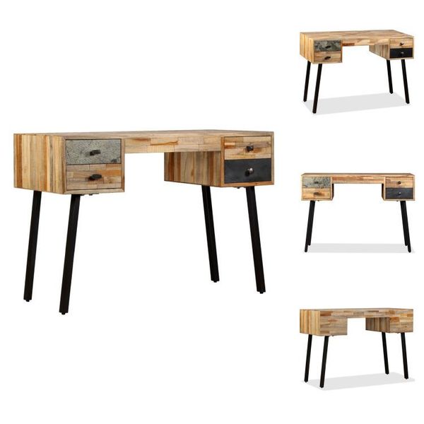 Vidaxl Scrivania In Legno Massiccio Di Teak Riciclato 110 × 50 × 76 Cm - Scrivanie-image