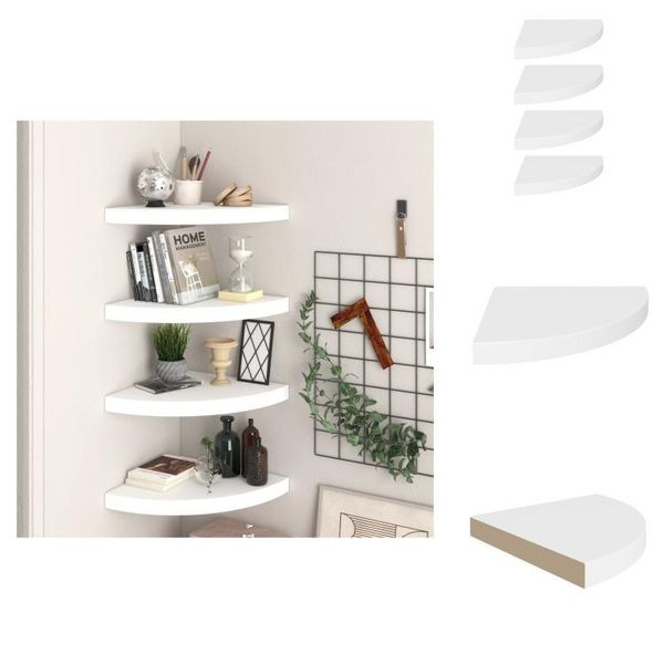 Vidaxl Mensole Galleggianti Ad Angolo 4 Pz. Mdf Bianco 35X35X3,8 Cm - Mensole A Muro-image