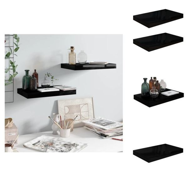 Vidaxl Mensole Galleggianti 2 Pz. Nero Lucido 40X23X3,8 Cm Mdf - Mensole A Muro-image