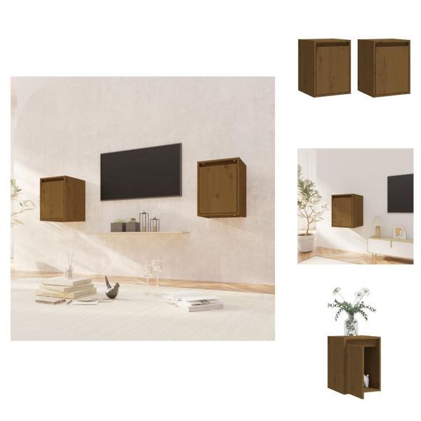 Vidaxl Armadi A Muro 2 Pz. Marrone Miele 30X30X40 Cm In Legno Di Pino Massiccio - Mensole A Muro-image