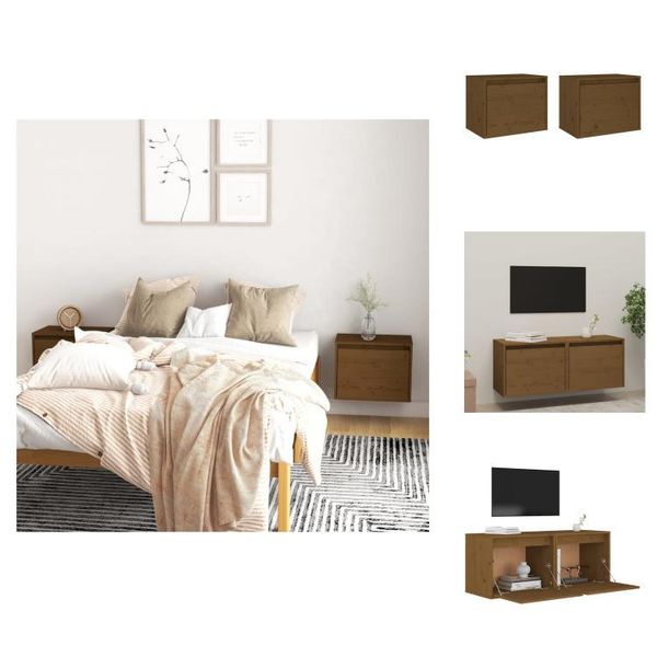 Vidaxl Armadi A Muro 2 Pz. Marrone Miele 45X30X35 Cm In Legno Di Pino Massiccio - Mensole A Muro-image