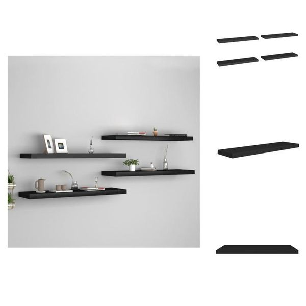 Vidaxl Mensole Galleggianti 4 Pezzi Nero 90X23,5X3,8 Cm Mdf - Mensole Da Parete-image