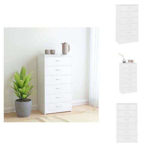 Vidaxl Credenza Con 6 Cassetti Bianca 50X34X96 Cm In Legno - Credenze-image