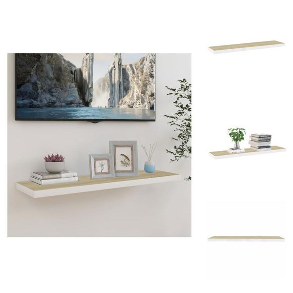 Vidaxl Scaffale Galleggiante Effetto Rovere E Bianco 90X23,5X3,8 Cm Mdf - Mensole A Muro-image