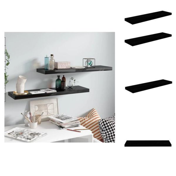 Vidaxl Mensole Galleggianti 2 Pz. Nero Lucido 90X23,5X3,8 Cm Mdf - Mensole A Muro-image