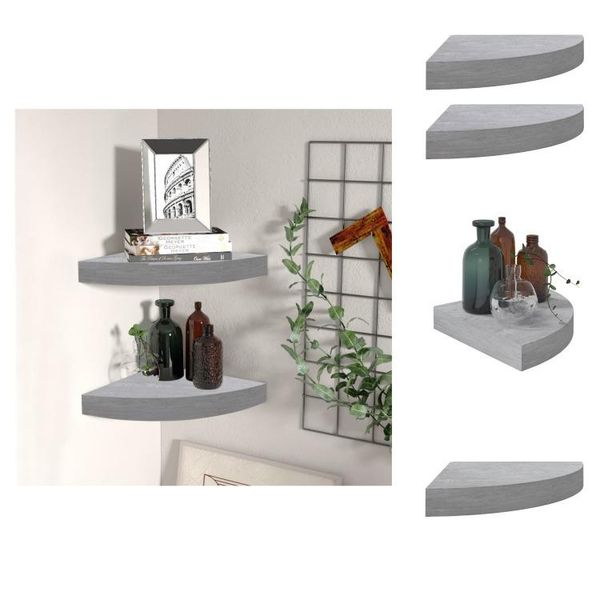 Vidaxl Mensole Galleggianti Ad Angolo 2 Pz. Mdf Grigio Cemento 25X25X3,8 Cm - Mensole Da Parete-image