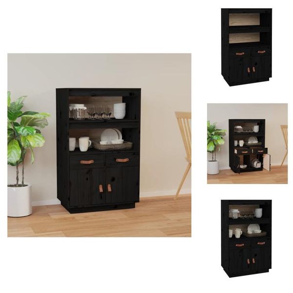 Vidaxl Credenza Nera 67X40X108,5 Cm In Pino Massiccio - Credenze-image