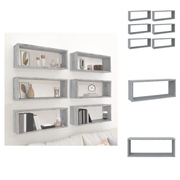 Vidaxl Mensole A Cubo 6 Pz. Grigio Sonoma 60X15X23 Cm Materiale A Base Di Legno - Mensole A Muro-image