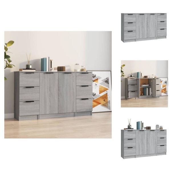 Vidaxl Credenze 3 Pz. Materiale A Base Di Legno Grigio Sonoma - Credenze-image