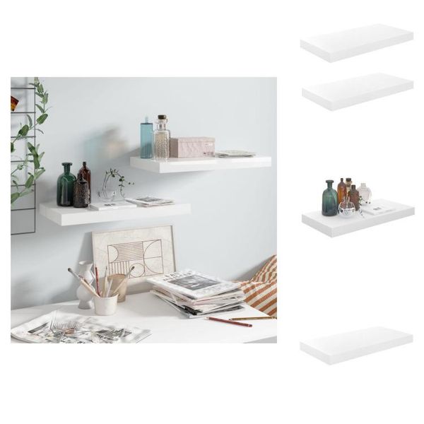 Vidaxl Mensole Galleggianti 2 Pz. Bianco Lucido 50X23X3,8 Cm Mdf - Mensole A Muro-image