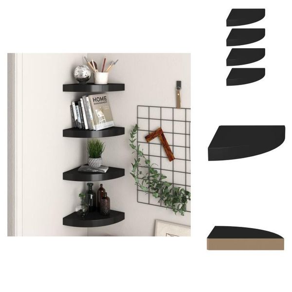 Vidaxl Mensole Galleggianti Ad Angolo 4 Pezzi Nero 25X25X3,8 Cm Mdf - Mensole Da Parete-image
