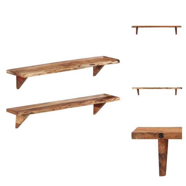 Vidaxl Mensola A Muro 2 Pezzi 110X20X18 Cm In Legno Massiccio Di Acacia - Mensole A Muro-image