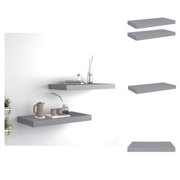 Vidaxl Mensole Galleggianti 2 Pz. Grigio 50X23X3,8 Cm Mdf - Mensole A Muro-image