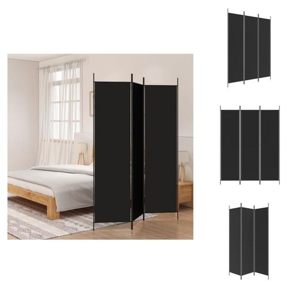 Vidaxl Paravento 3 Pezzi Nero 150X200 Cm Tessuto - Divisorio Per Ambienti-image