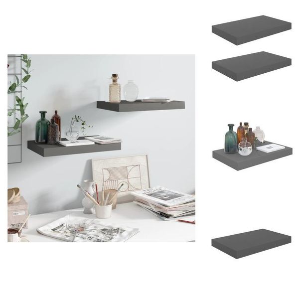 Vidaxl Mensole Galleggianti 2 Pz. Grigio Lucido 40X23X3,8 Cm Mdf - Mensole A Muro-image