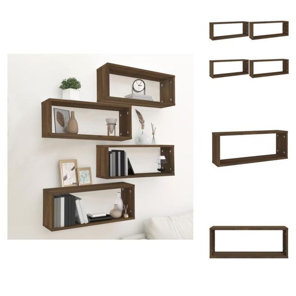Vidaxl Mensole A Cubo 4 Pz. Rovere Marrone 60X15X23 Cm Materiale A Base Di Legno - Mensole Da Parete-image