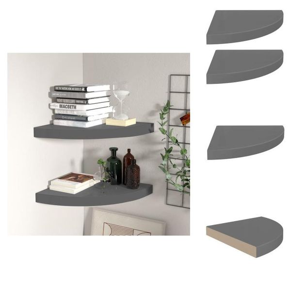 Vidaxl Mensole Galleggianti Ad Angolo 2 Pz. Mdf Grigio Lucido 35X35X3,8 Cm - Mensole A Muro-image