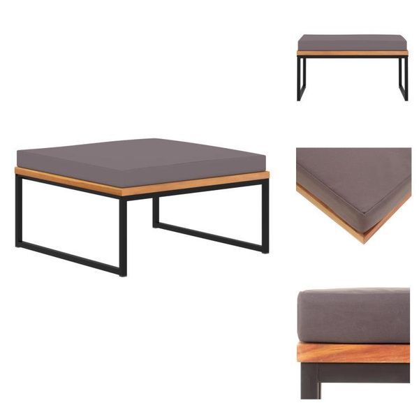 Vidaxl Poggiapiedi Con Cuscino 66×66×36 Cm In Legno Massiccio Di Acacia Grigio Scuro - Sgabello Imbottito-image