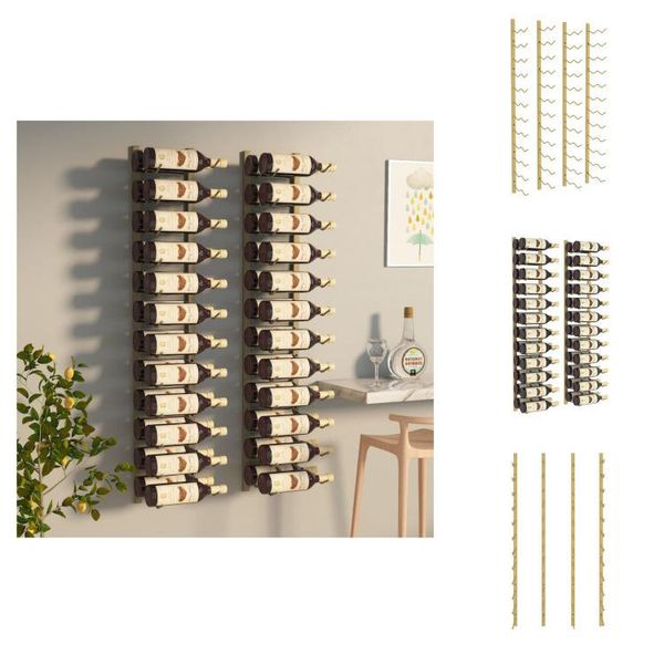 Vidaxl Portabottiglie Da Parete Per 24 Bottiglie 2 Pz. Ferro Dorato - Portabottiglie-image
