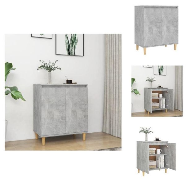 Vidaxl Credenza Con Gambe In Legno Massiccio Grigio Cemento 60X35X70 Cm - Credenze-image