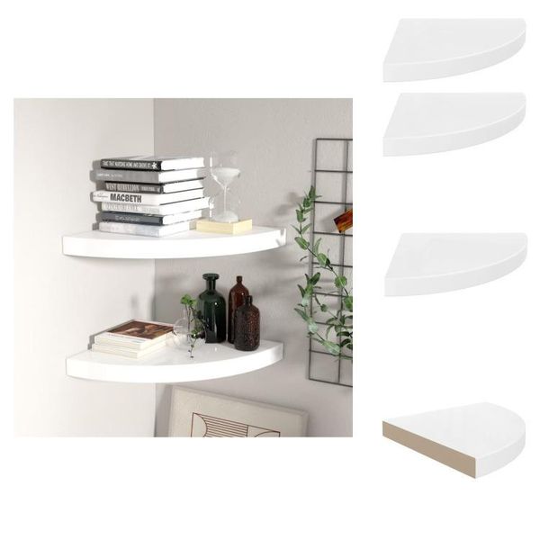 Vidaxl Mensole Galleggianti Ad Angolo 2 Pz. Mdf Bianco Lucido 35X35X3,8 Cm - Mensole A Muro-image