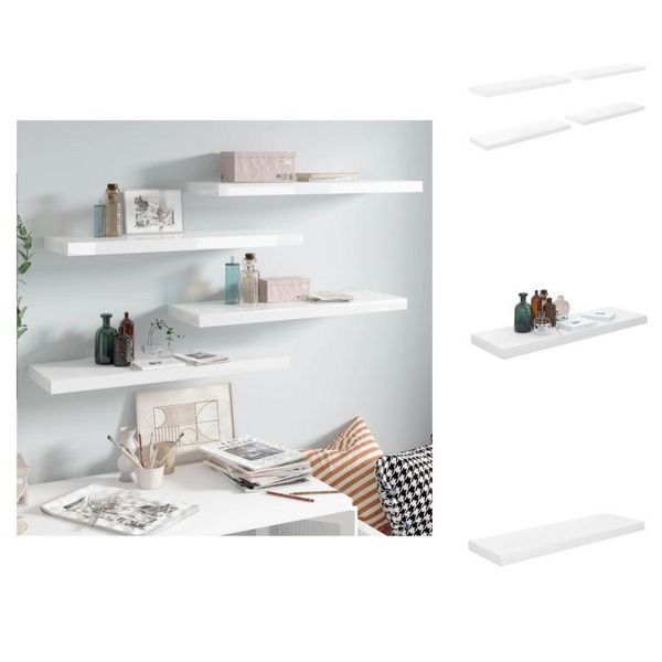 Vidaxl Mensole Galleggianti 4 Pz. Bianco Lucido 80X23,5X3,8 Cm Mdf - Mensole A Muro-image