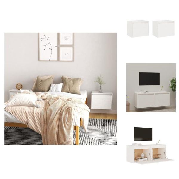 Vidaxl Armadi A Muro 2 Pz. Bianco 45X30X35 Cm In Legno Di Pino Massiccio - Mensole A Muro-image